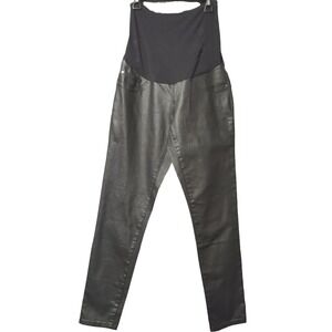Indigo Blue Maternity Pants Women XL Black Faux Leather Skinny Edgy Goth Grunge